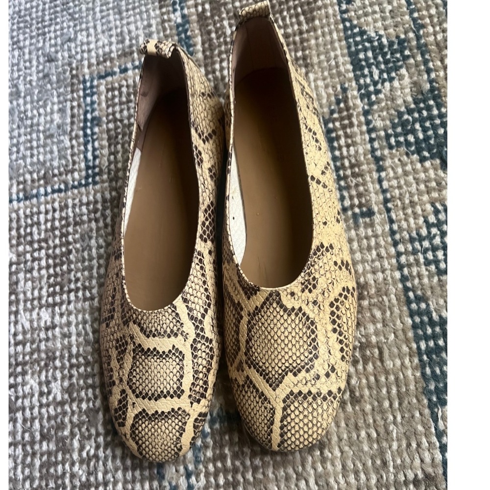 Everlane The Day Glove Snakeskin Leather Ballet Flats Cream Brown 9.5 Made Italy